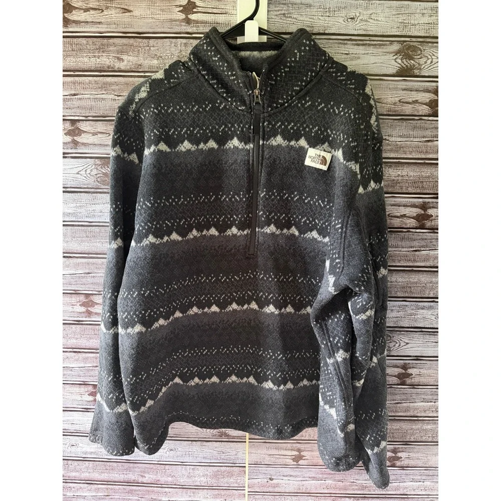 The North Face Mens XXL Gray Fair Isle Mountain 1/4 Zip Fleece Pullover Sweater